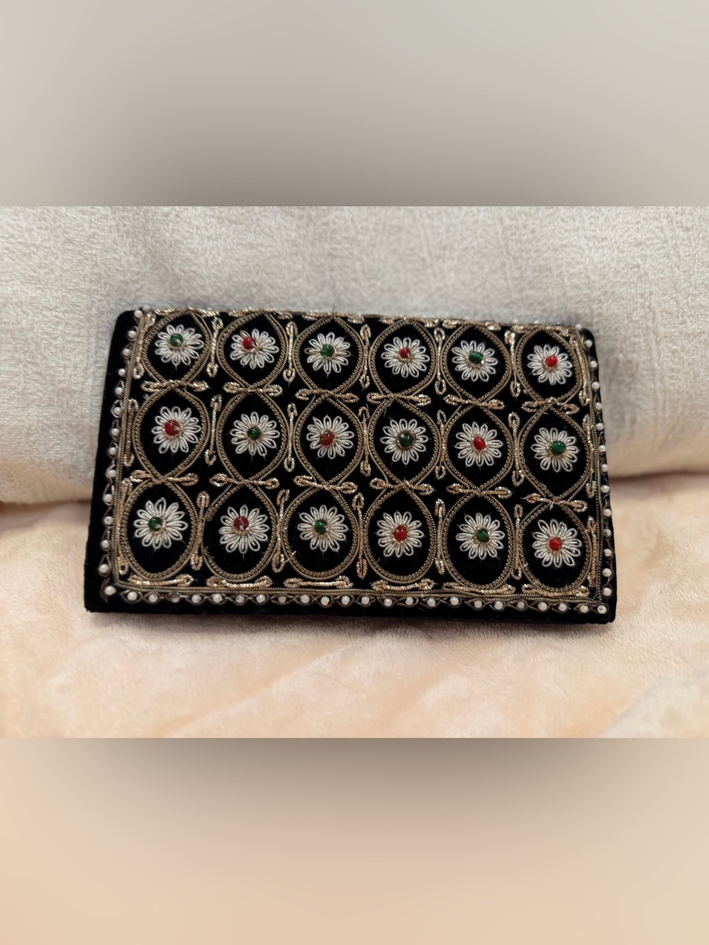 Vintage black velvet evening clutch purse